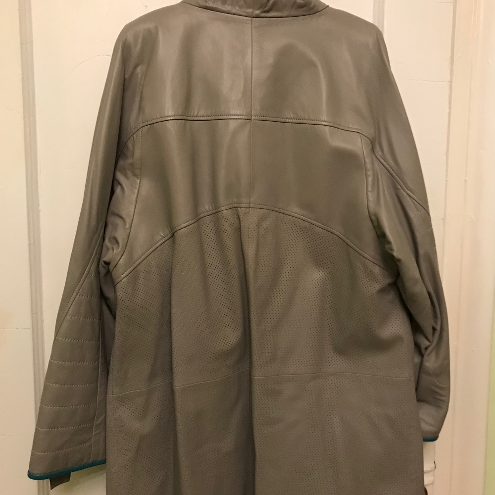 Gray women genuine leather jacket
